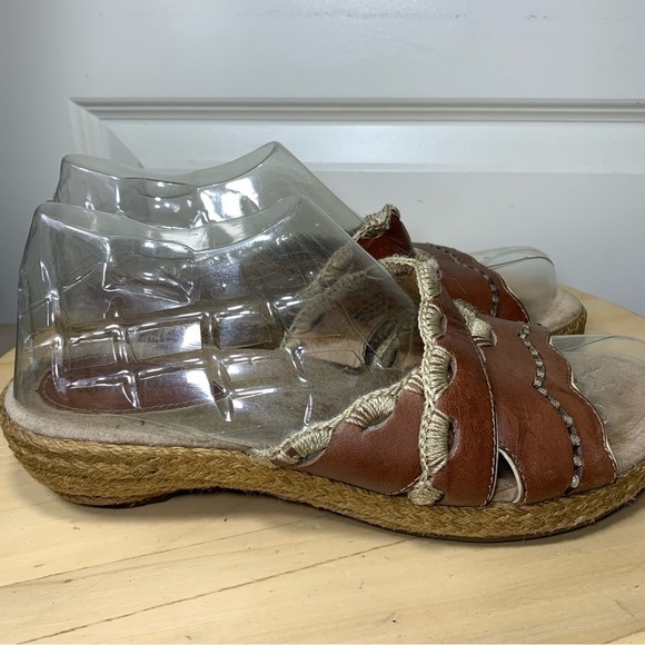 Clarks L'Artisan Brown Leather Espadrille Sandals <comfort Slip On Shoes Sz 8 - Picture 14 of 16